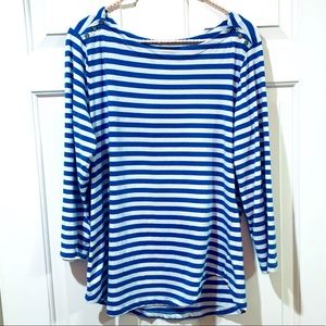 EUC 3/4 Sleeves Chelsea & Theodore Blue & White Striped Knit Top